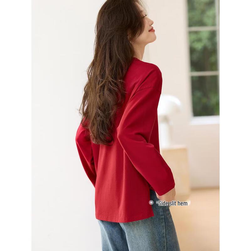 New Year Red Letter Print Long Sleeve T-Shirt