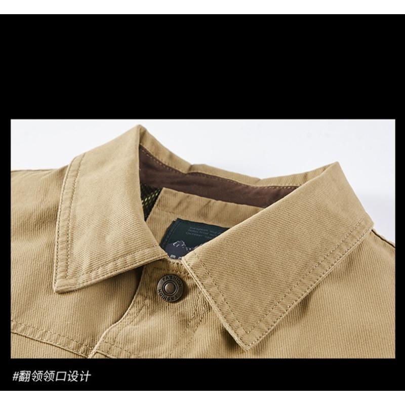 Spring and Autumn Style Lapel Jacket for Men's Outdoor Multi Pocket Workwear Top for Men's Loose Casual Jacket