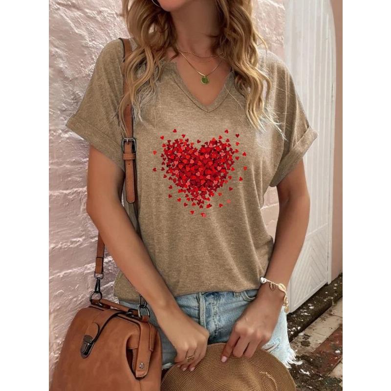

Женская футболка с 3D-принтом сердца, подарки на День святого Валентина, футболка с круглым вырезом и коротким рукавом, повседневные топы на каждый день, женская одежда XS