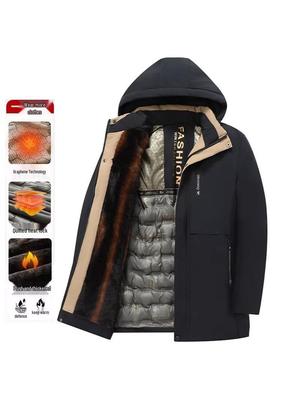 Men's Winter Plus Size Graphene Padded Cotton Hooded Jacket for Middle-Aged & Elderly