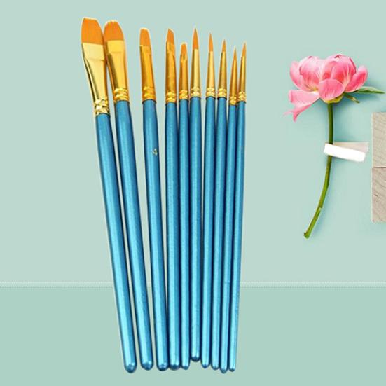 10x Round Pointed/Flat Tip Nylon Hair Acrylic Watercolor Artist Paint Brush