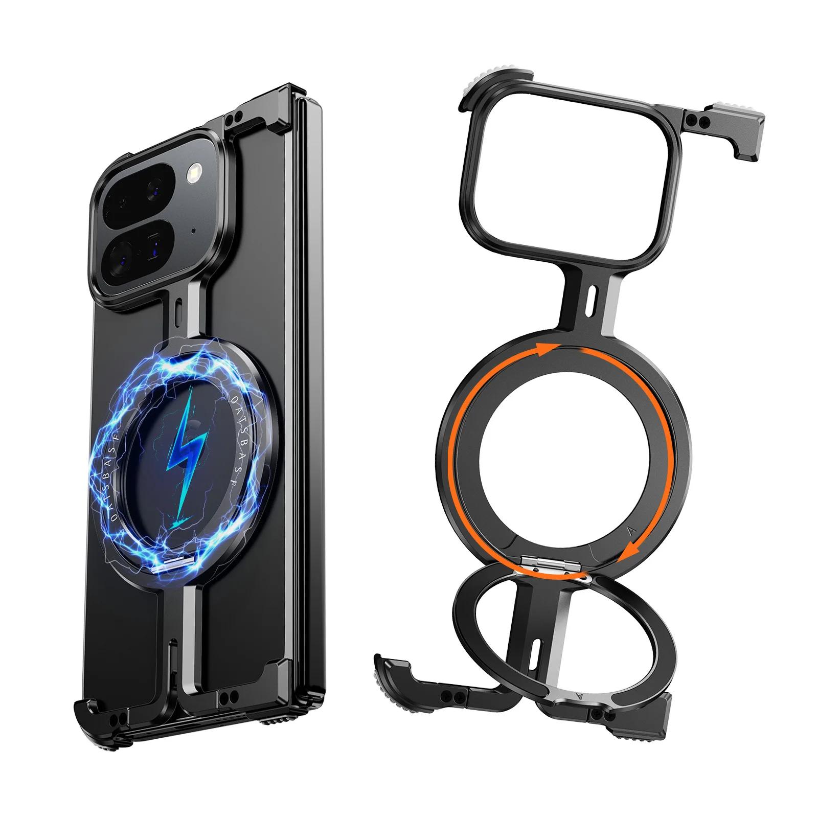 

Oatsbasf Metal Frameless for Google Pixel 9/9Pro/9Pro XL/9 Pro Fold Phone Case w/Magnetic Kickstand Protective Slim Cover Bumper For Google Pixel 9 Pro XL чёрный