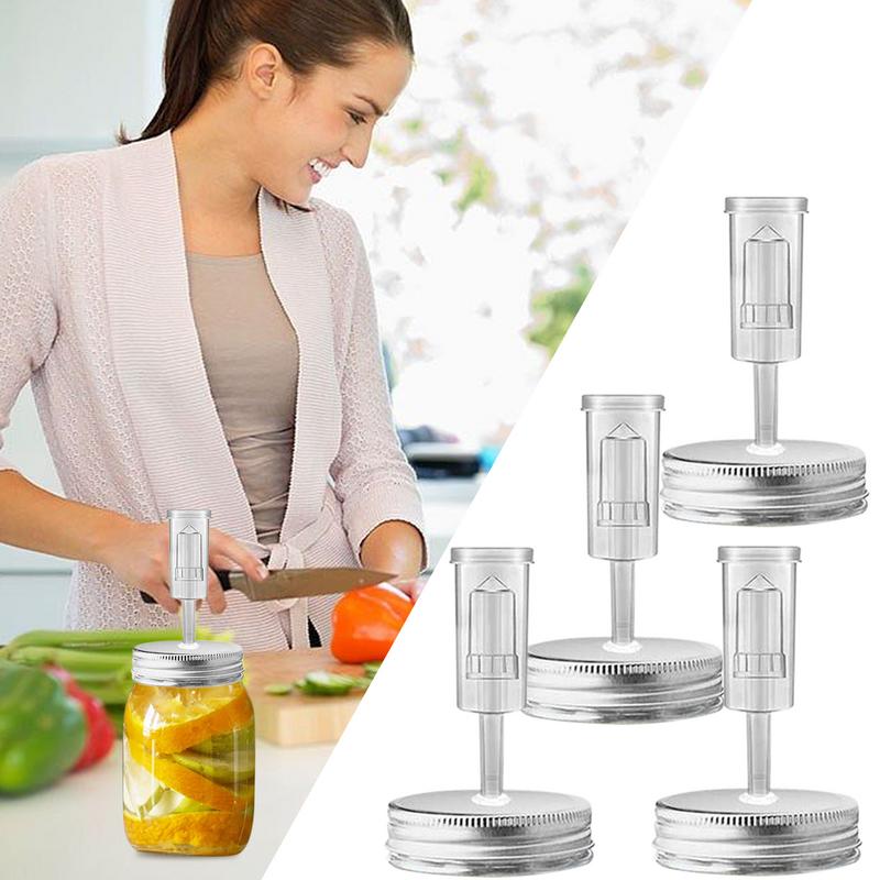 Jar Fermentation Lids 4-Pack Fermenting Kit With Intelligent Air Valve Fermenter Presser Silicone Seals For Pickles Making And
