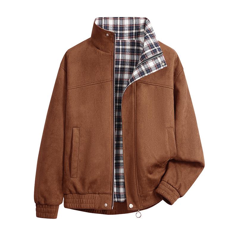 Men's Autumn and Winter Suede Double-sided Checkered American Retro Jacket Versatile Jacket