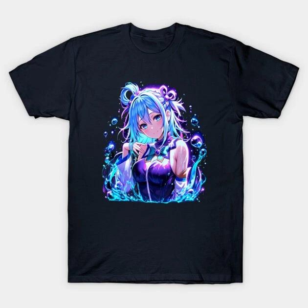 Goddess Aqua Waifu Girl Tee KonoSuba Anime Waifu Black TShirt V2 S
