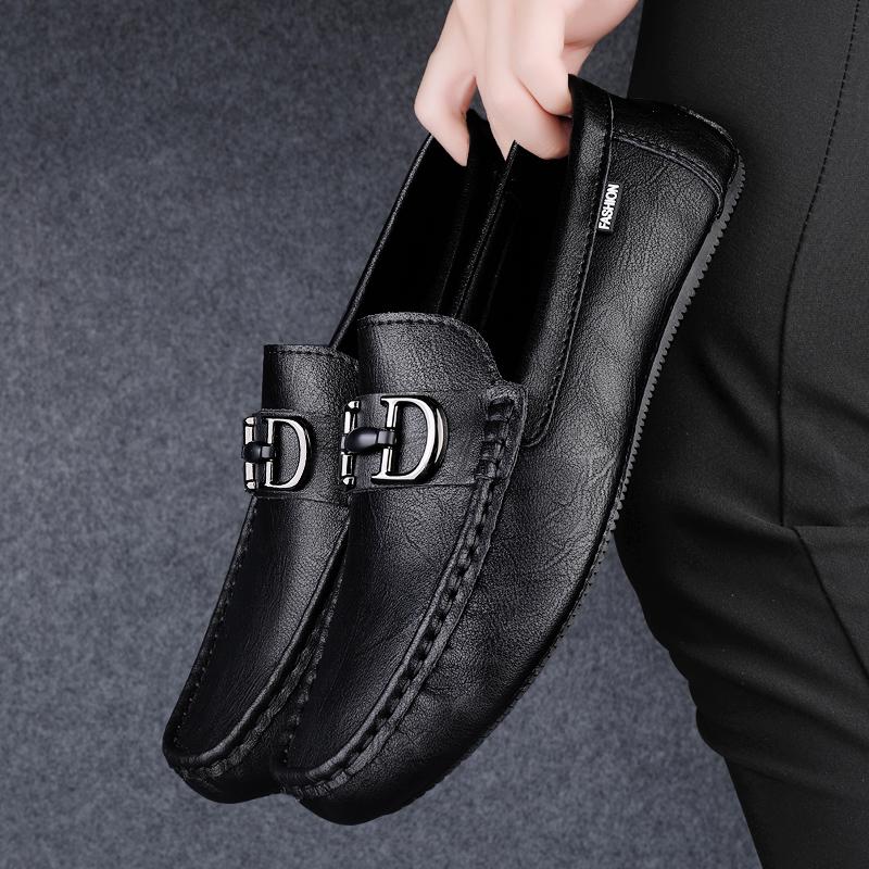 Light Luxury Leather Trend Feet Men's Casual Leather Shoes Cowhide Soft Sole Men's Loafers Office Business Wedding Shoes