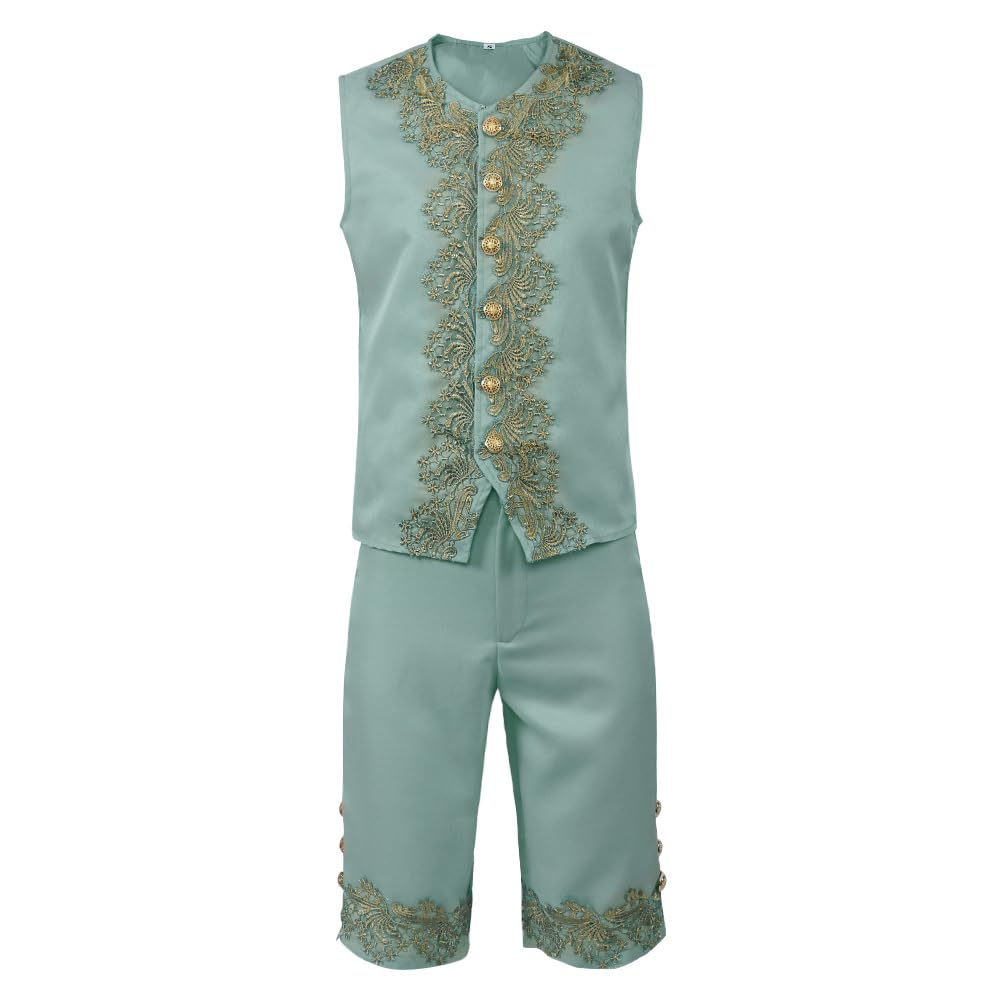 HIKAMY Halloween Medieval Court Retro Tuxedo Stage Wedding Costume Men's Costume, Prince, Duke, Noble, Costume, Set, Costume, (Small, Green)