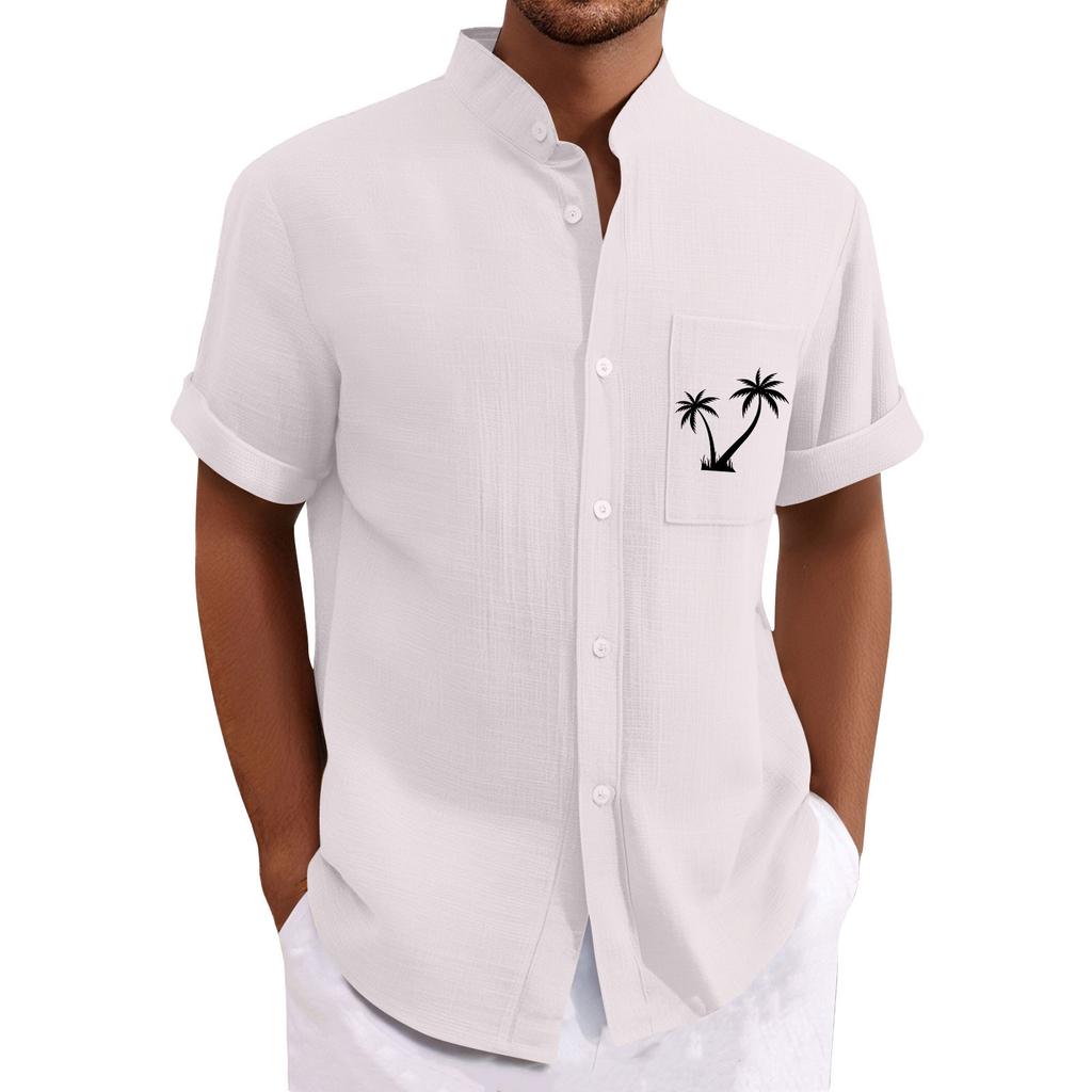 Men's Vintage Button Down Bowling Shirts Short Sleeve Summer Beach Shirt