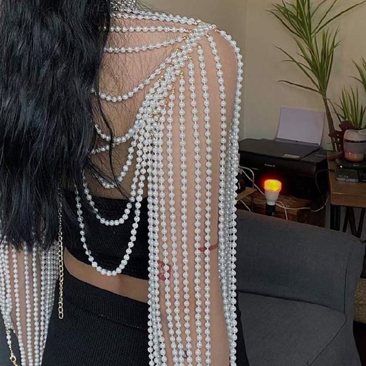 Long Shoulder Chain Sexy Wedding Dress Body Jewelry Pearl Body Chain for Women