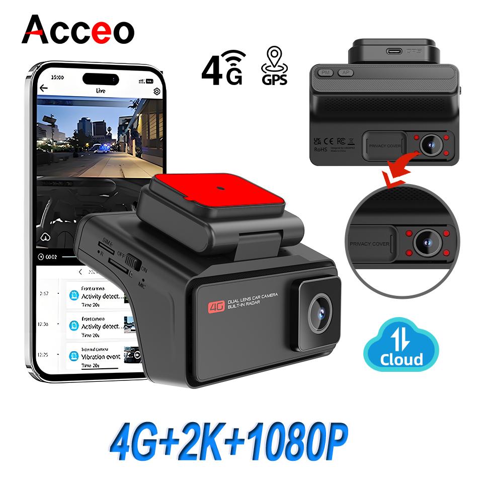 4G LTE Dash Cam Front and Inside Lens Black Box DVR Camera Remote Live-View GPS Tracking Vehicle APP Dual Auto Video Recorder