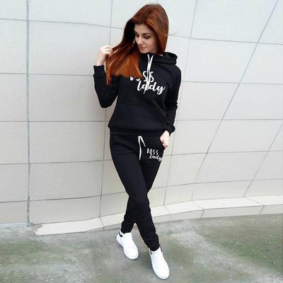 Kadın Uzun Kollu Set Boss Lady Ve Boss Adam Eşofman Takımı Çift Kapşonlu + Pantolon Seti Kapşonlu