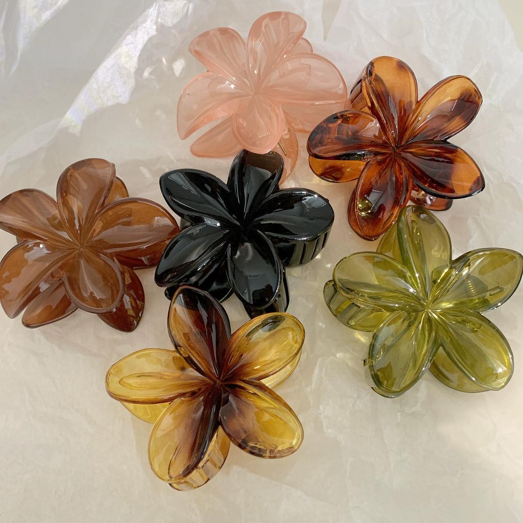 1/3PCS Women Laser Mermaid Princess Flower Shaped 8cm Large Brown Beige Lightweight Plastic Hair Clips Fashion Hair Accessories
