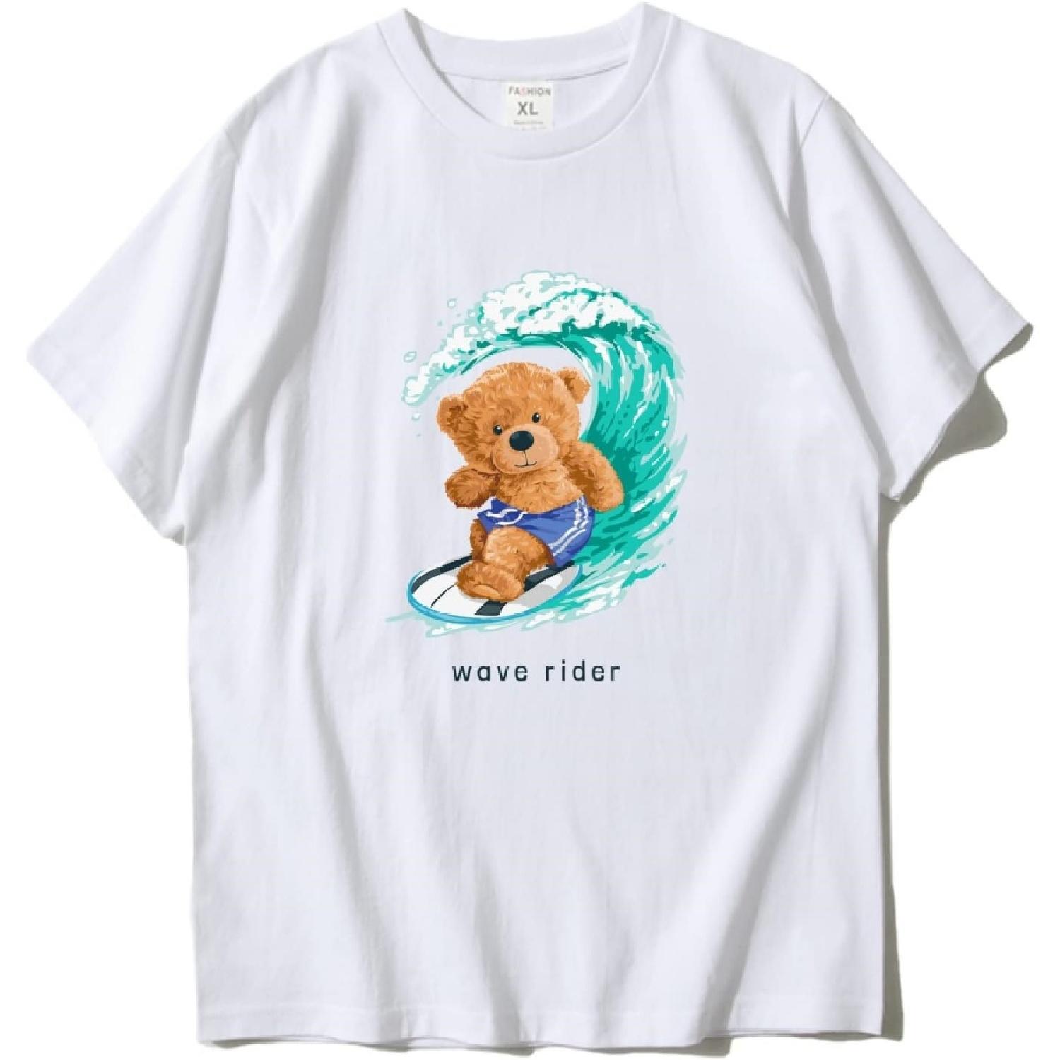 Oucouvip Funny Cute Teddy Bear Streetwear Shirts for Men Women Personalized Cartoon T-Shirt S