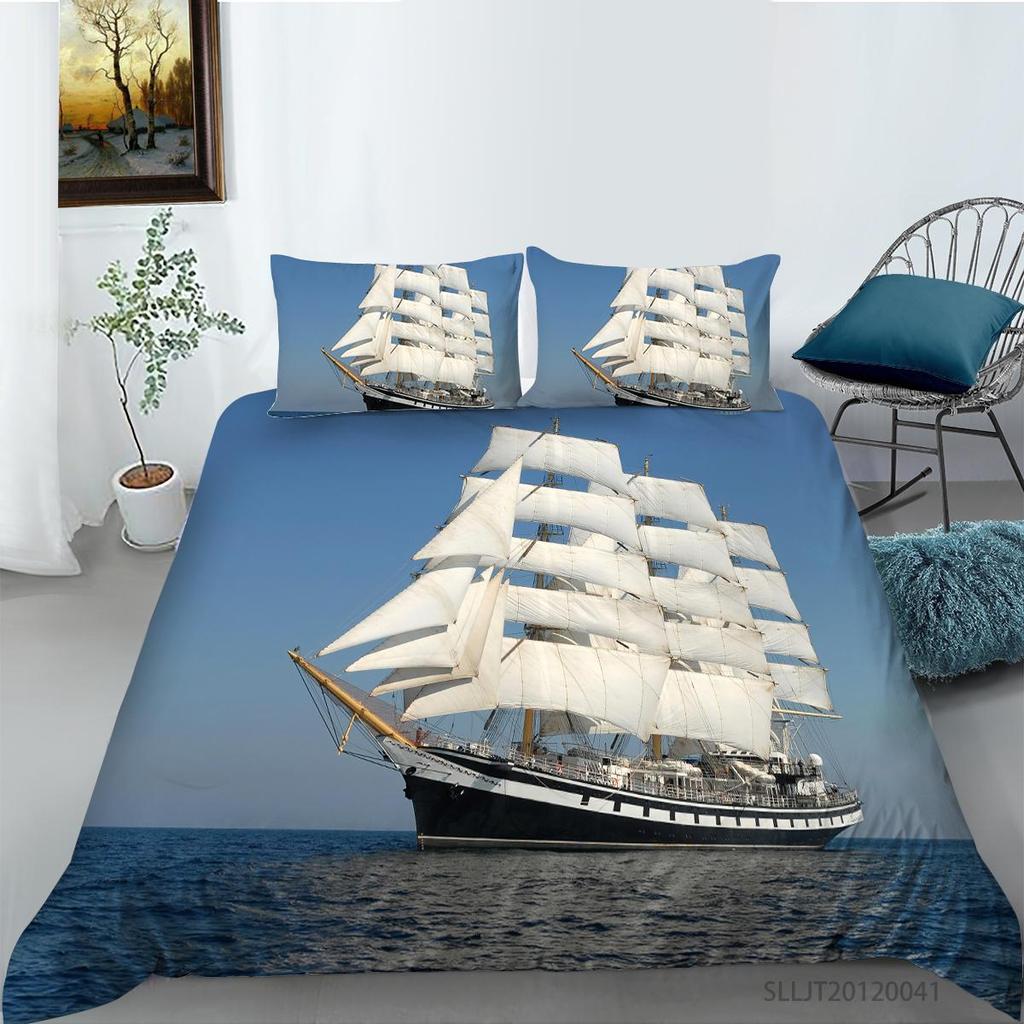 3D Deluxe sada ložního prádla Povlak na přikrývku a povlak na polštář se vzorem vozidla 2 nebo 3 kusy na loď nebo na kolo Potištěné v plné velikosti, pratelné a pohodlné povlečení