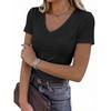 2026 New Women's Short-Sleeve Stretch V-Neck Slim Fit Casual Solid Color T-Shirt
