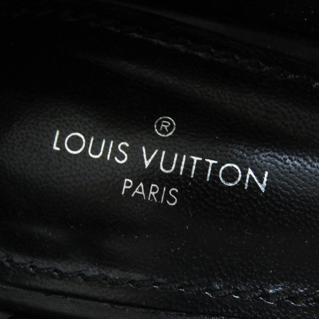 LOUIS VUITTON loafers Square toe with LV Metal logo black leather Women 37.5 Used