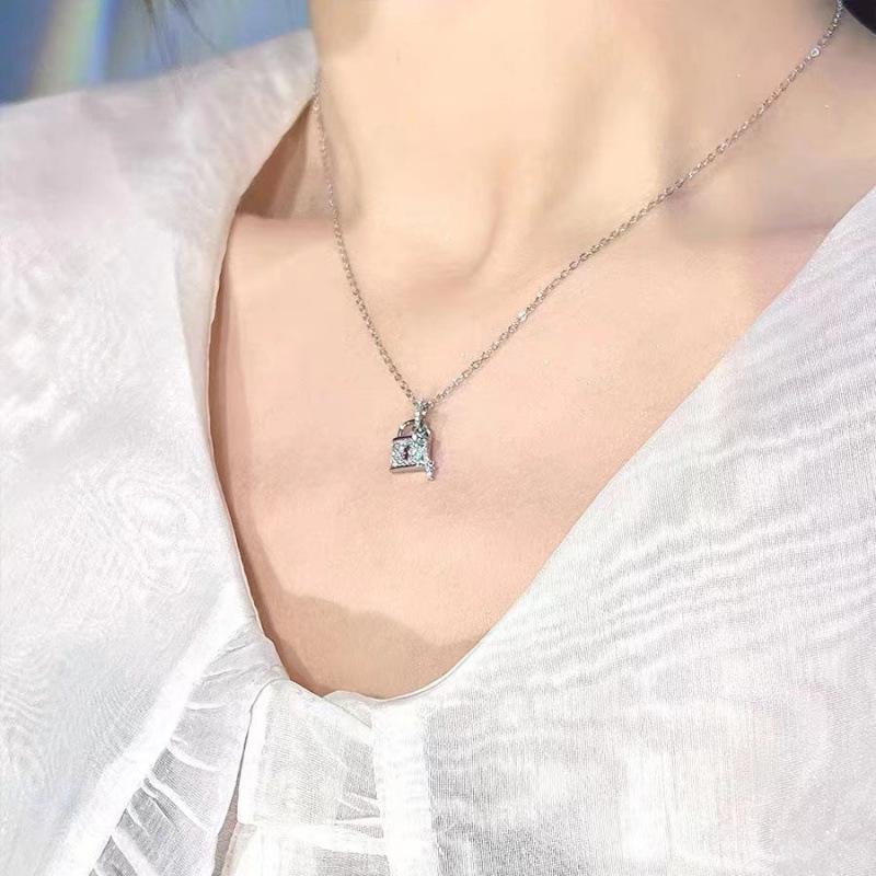 Diamond Heart Lock Pendant Necklace - Simple, Elegant Couple Design Choker