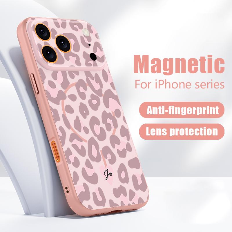 Case For iPhone 17 Pro Max Pink Leopard Print Magnetic For Magsafe Hybrid Slim Matte Cover For iPhone 16 15 14 13 Pro Max