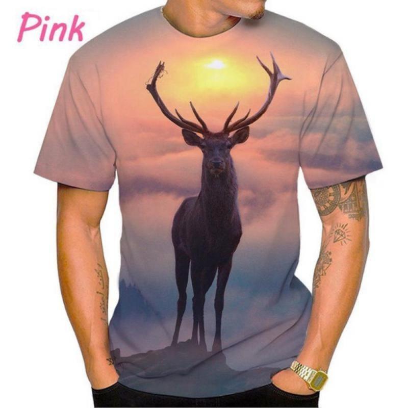 Nové tričko Deer s 3D potiskem Pánská móda Funny Street Hip-hop Harajuku Cool tričko