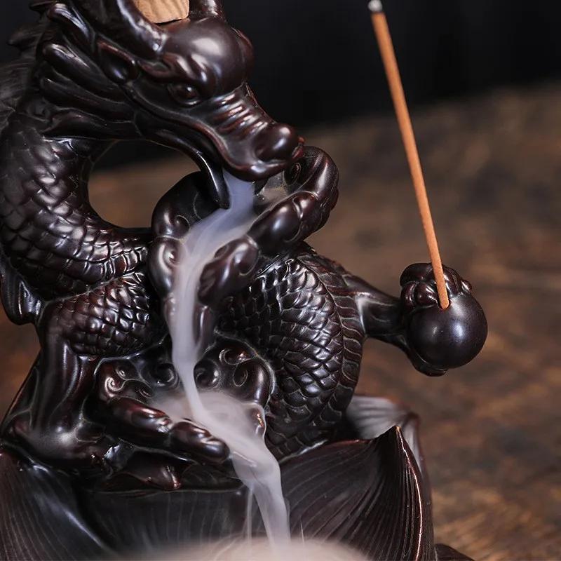 Lotus Dragon Keramik Home Ornamente Wasserfall Rückfluss Weihrauch Brenner Weihrauch Stick Halter Drachen Räuchergefäß