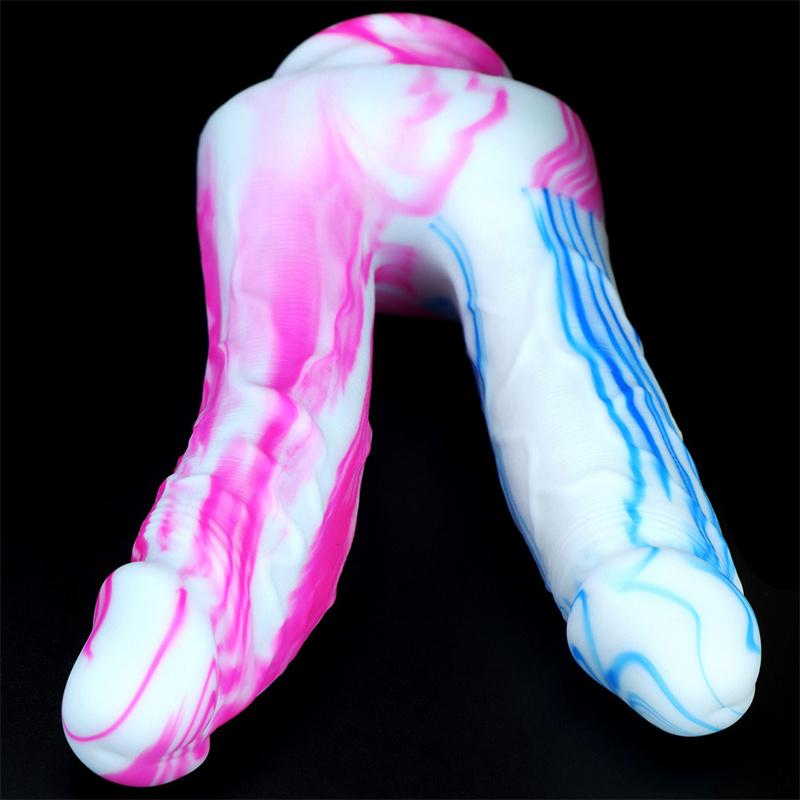 Two-pronged Mixed Color Silicone Double-headed Penis Size Fake Penis Female Anal Plug Masturbation Device Adult Products