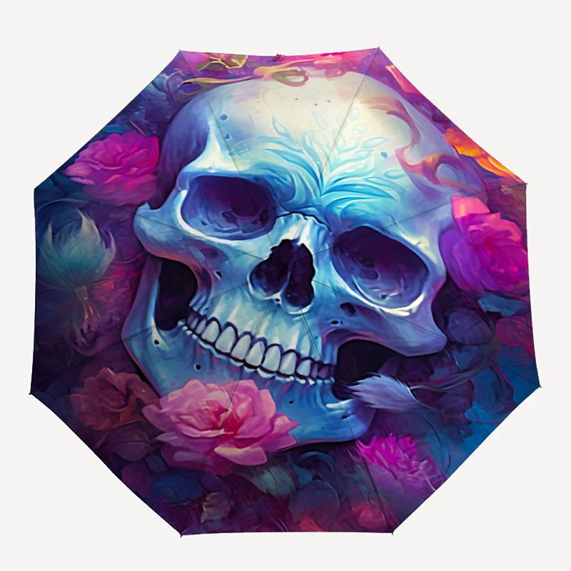 

1pc Skull Roses Automatic Folding Umbrella, Sturdy And Durable Automatic Folding Umbrella with 8 Ribs, Convenient for Outdoor Use096