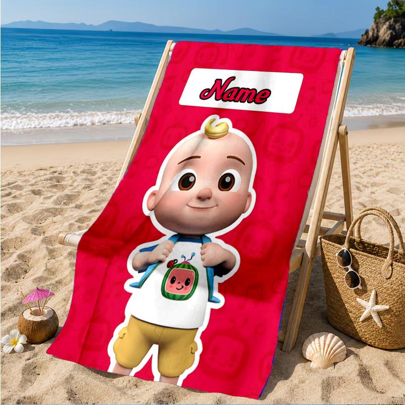 Custom Name Coco-melon Adventure Beach Towel Microfiber Beach Towel, Lightweight and Quick-Dry, for Summer Travel, Swimming Pool Gift
