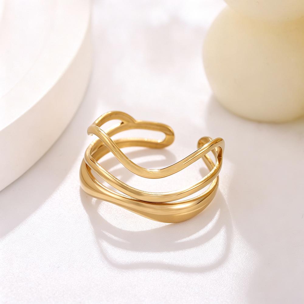 Versatile Cross Stainless Steel Open Ring - Gold & Silver Finish, Modern Design Jewelry