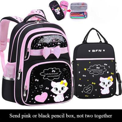 Kinderen Schooltassen voor meisjes van groep 1-6 Cut Cat Printed 3-delige set Basisschoolrugzak Kinderen Schooltas met Handtas Pennenzak