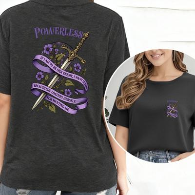 POWERLESS Sword Flower DoubleSided Print Womens TShirt Fashion Casual Elegant Comfortable Short Sleeve Womens Pullover Top