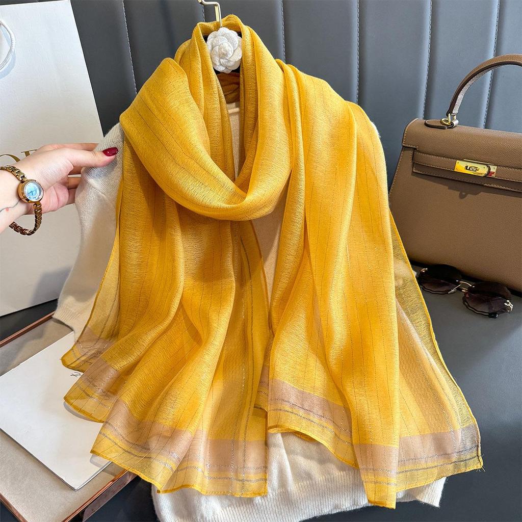 Women's Silk Scarf: High-End Korean Style Gold Thread, Autumn/Winter Shawl