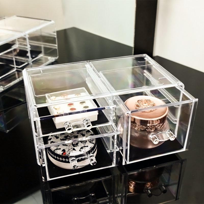 Transparent Crystal Multifunctional Lipstick and Jewelry Display Stand with Drawer