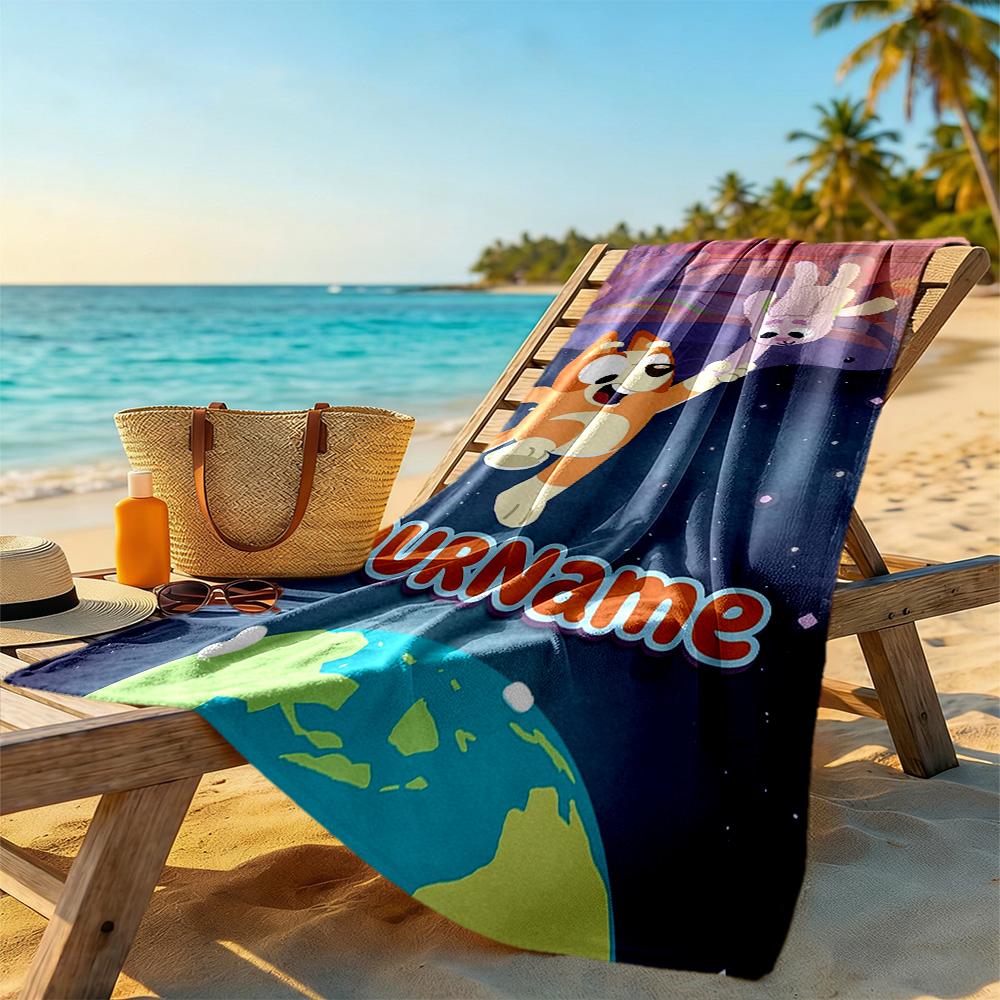 Bluey Customized Name Beach Towel High Absorbency & Quick-Dry Suitable for Swimming Gym Camping Yoga Vacation