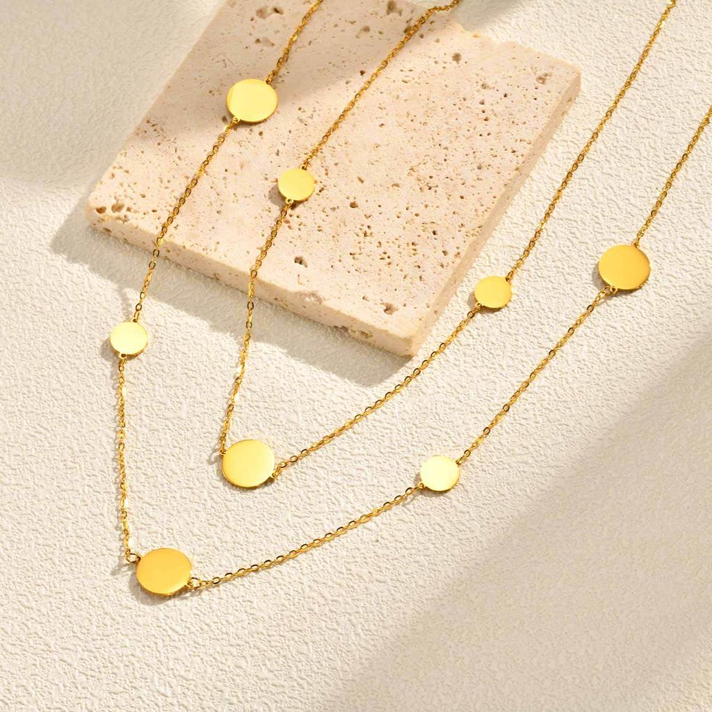 Sweater Chain, Wind-Plated 18K Gold, Stainless Steel Size Disc, Double-Layer Stackable Necklace, Female Nc-2691.