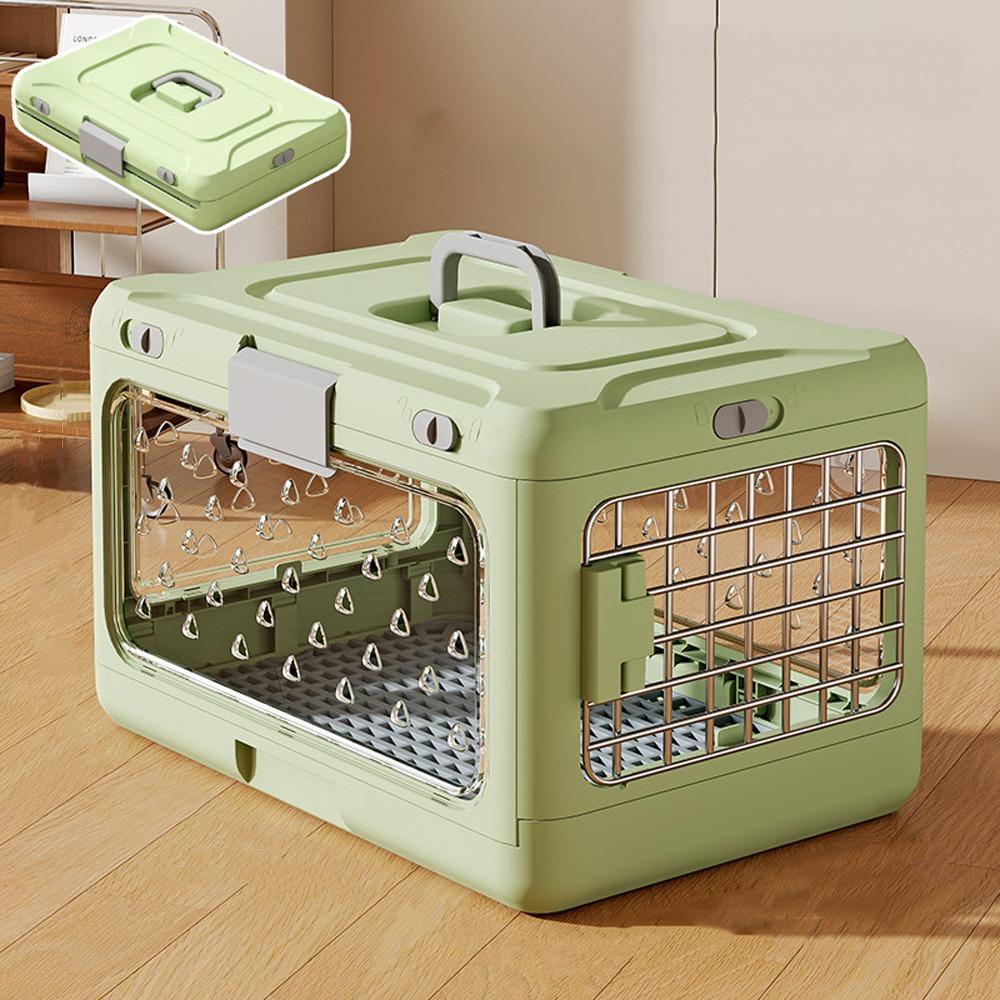 

Collapsible Pet Carrier Box Plastic Breathable Cat Transport Box Thickening with Handle Dog Kennel Indoor Outdoor Use зелёный