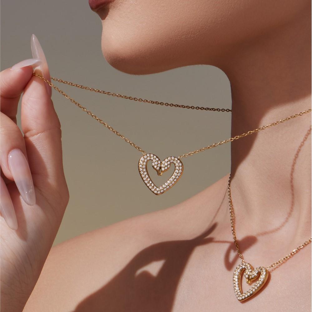 Boucles d'oreilles Bague Bracelet Collier Cœur de Cygne en Acier Inoxydable Chaîne Plaqué Or 18 carats Colliers Bracelets Bagues Boucles d'oreilles pour Femmes