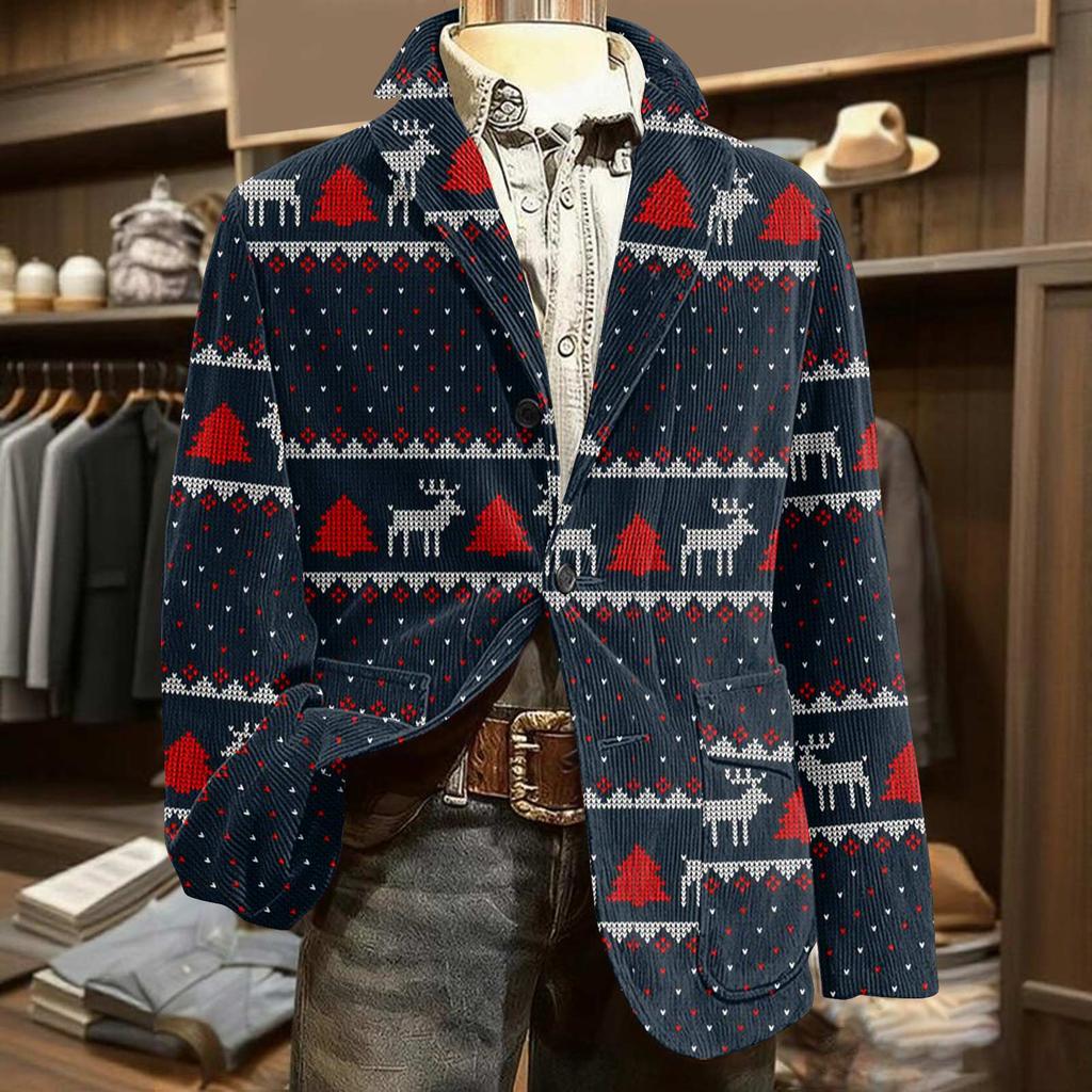 Men's Printed Corduroy Warm Pocket Suit Jacket Cardigan Men's Casual Suit