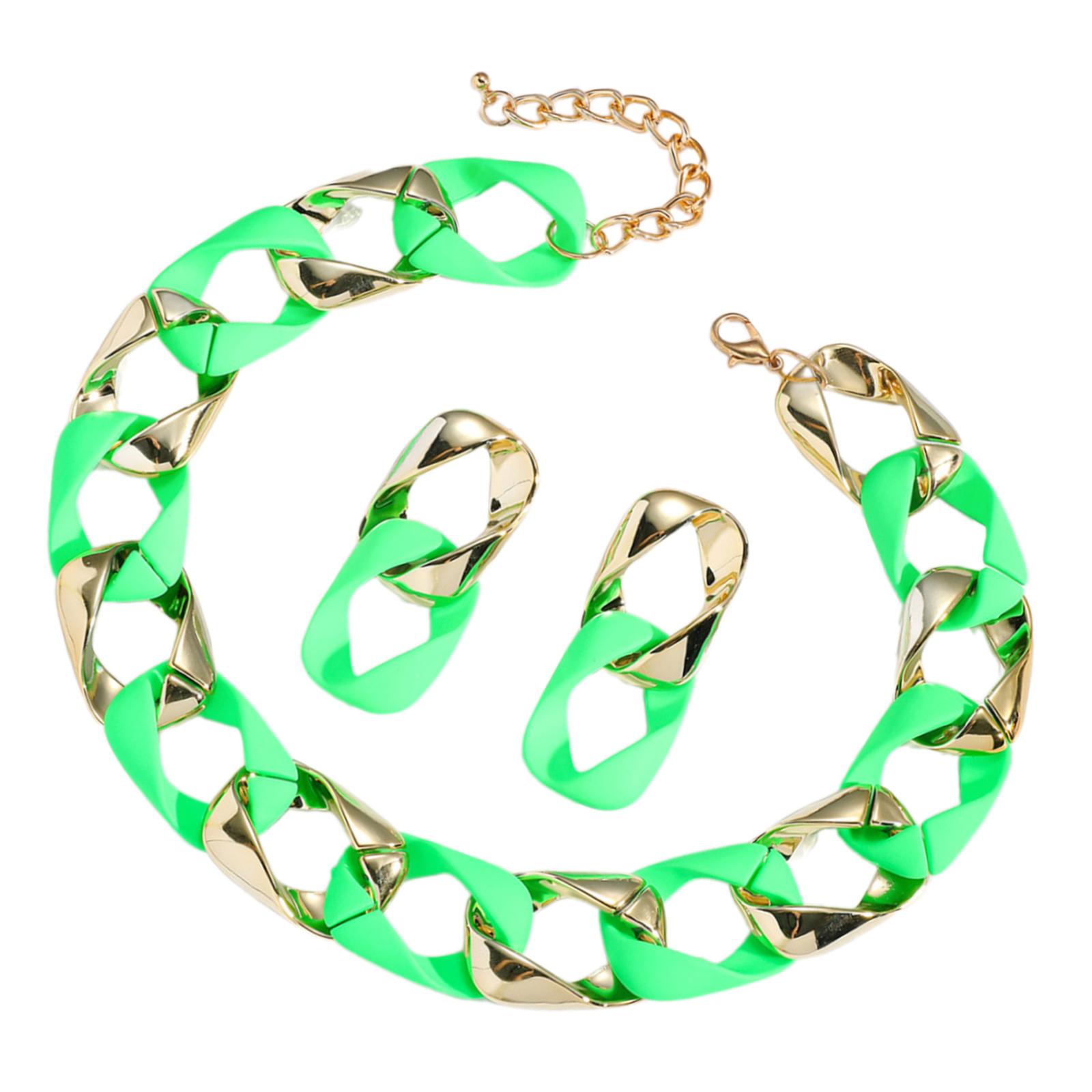 

Women Colorful Earrings and Necklace Set Geometric Hip Hop Women Neck Jewelry Daily Wear Jewelry Set for Any Occasion зелений