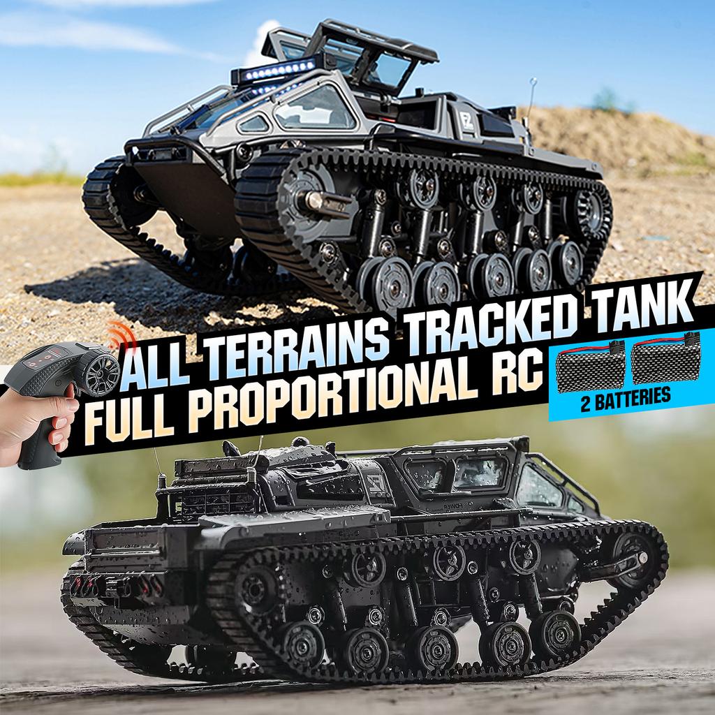 RC Tracked Tank With Full-Proportional Remote Control Car Powerful Offroad For All Terrains With Led Lights And Alloy Door Open