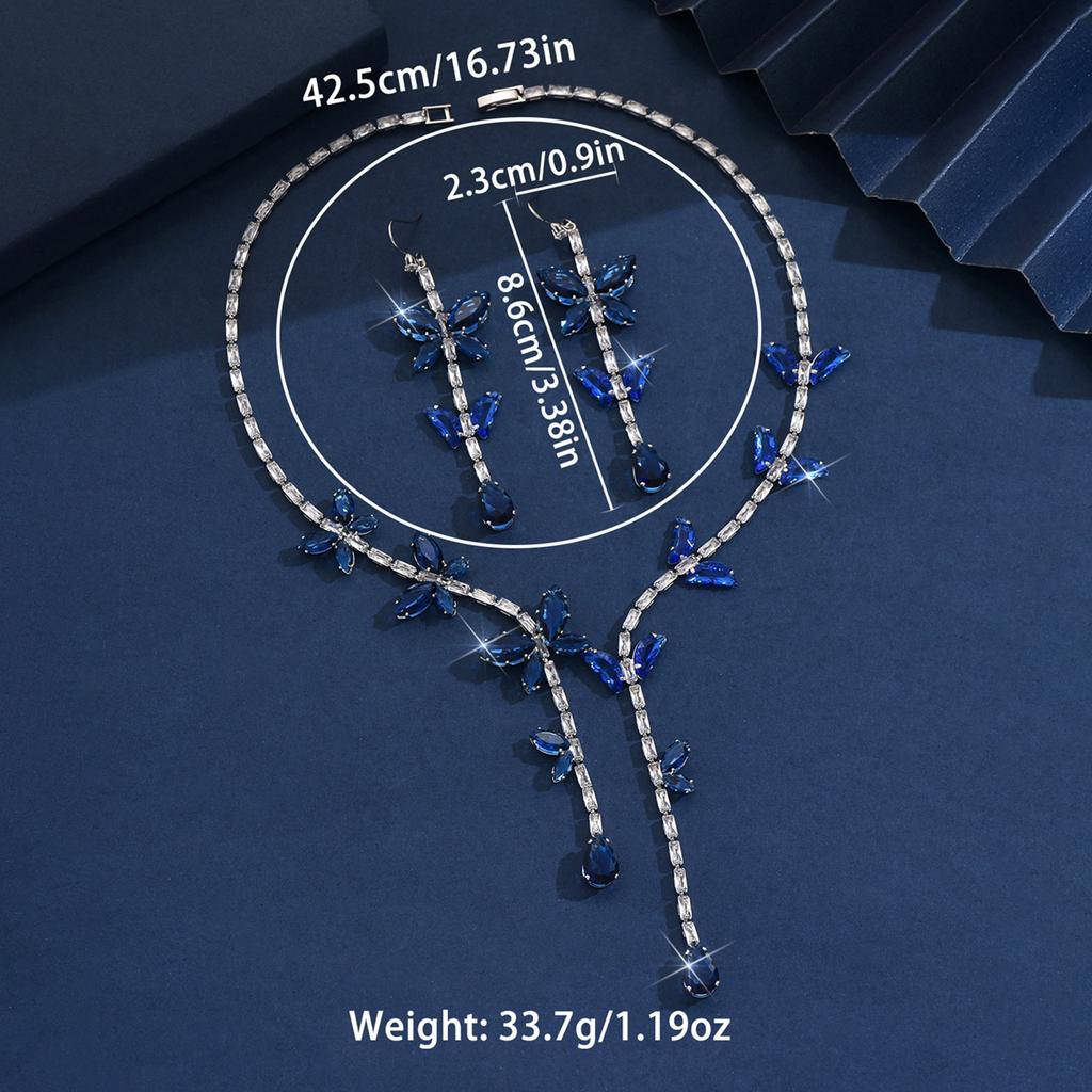 3PC Women's Fashion Zircon Butterfly Water Drop Necklace Earrings Zircon Set Suitable for Wedding, Party, Festival Gifts-8550