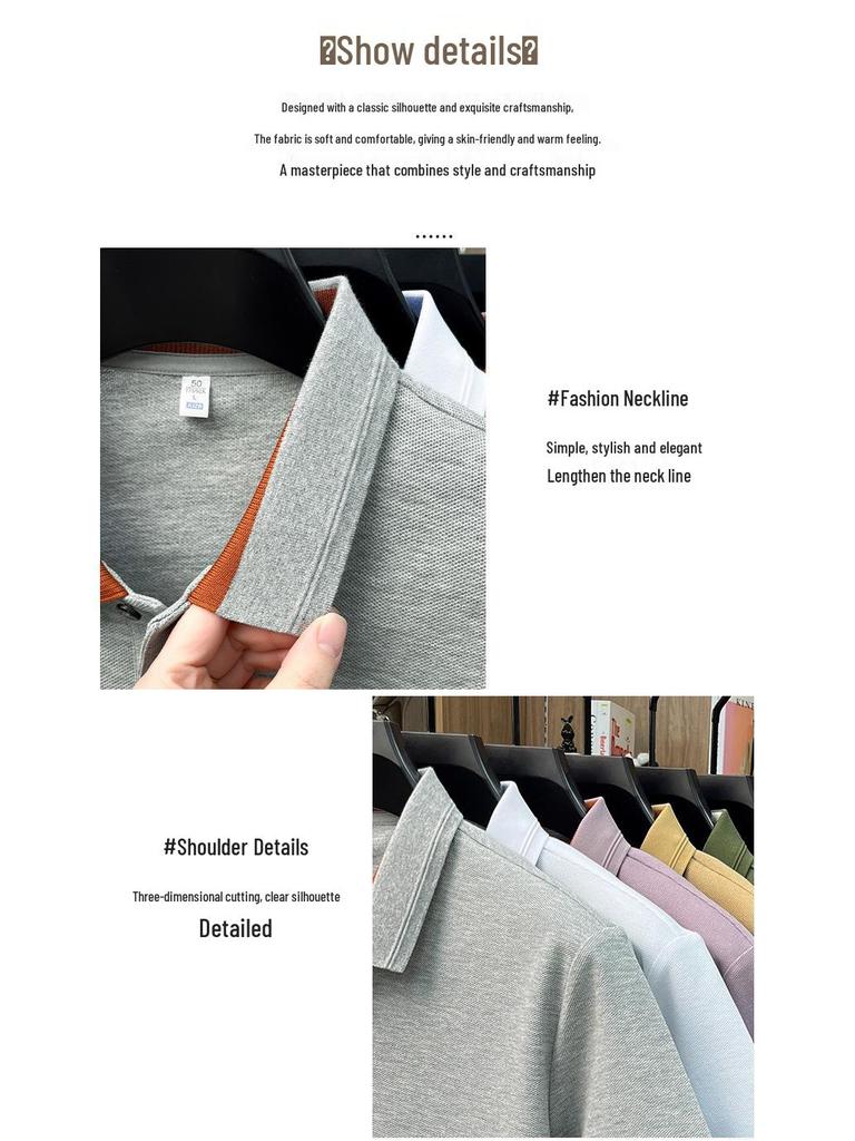 Men's Breathable Cotton Polo Shirt: Short Sleeve, Skin-Friendly, Light Business Casual, Lapel T-shirt, Versatile Base Layer Top.