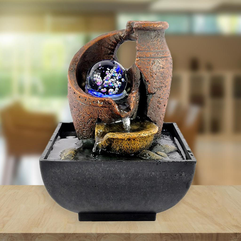 Water Fountain With LED Lights Desktop Home Decor Ornament Style 1