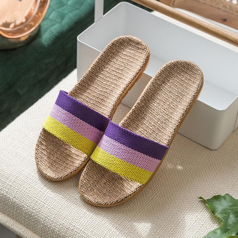Linen slippers household thick bottom straw summer men and women cool slippers home indoor non-slip and non-smelly feet