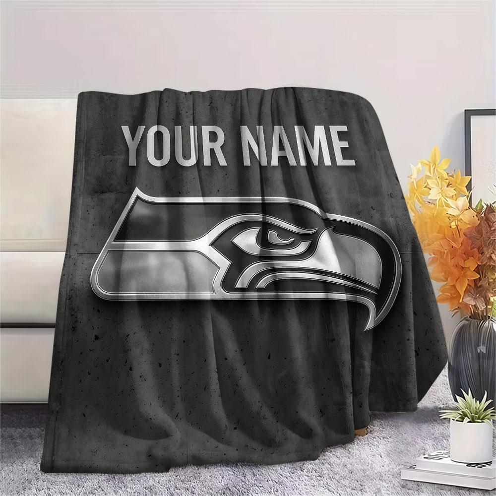 Custom Name,Seattle Seahawks Printed Flannel Blanket, Soft Throw for Bedroom Sofa, Washable, Christmas Present, Great Gift.