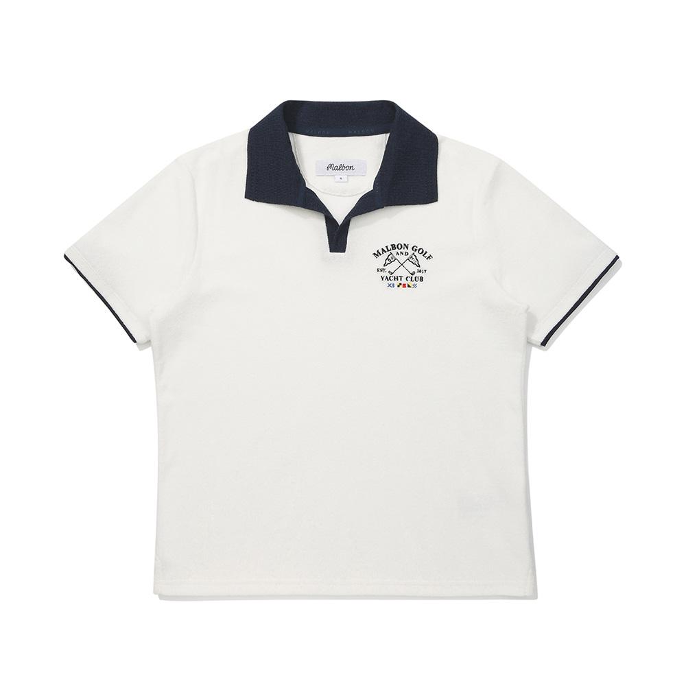 MALBON GOLF Color Block Open Collar T-Shirt Off White (Woman)