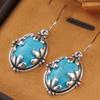 Retro Trend Inlaid Stone Oval Pendant Earrings, Women's Personalized Ethnic Style Holiday Accessories Gifts