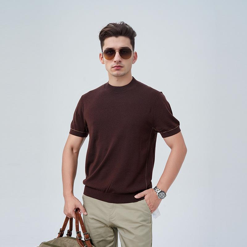 

Celebrity Style High-Quality Men s Short Sleeve Wool Knit T-shirt, Machine Washable, Multi-color S