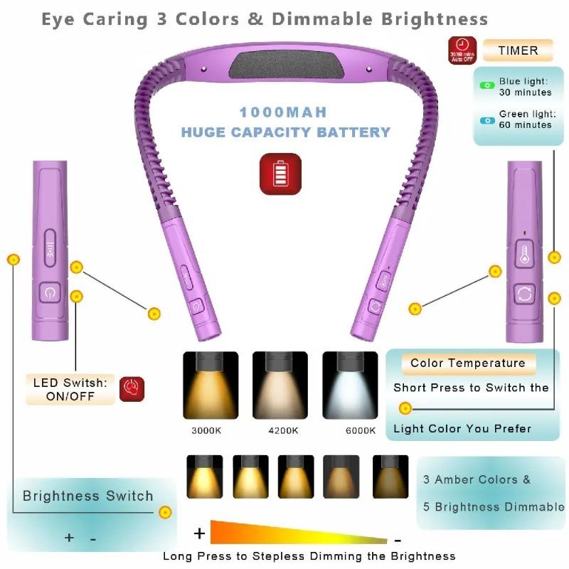 LED Neck Reading Light 3 Color 3 Brightness Book Light Reading Lamp USB Rechargeable Lamp Flexible Arm Neck Read Lamp Book Lamp