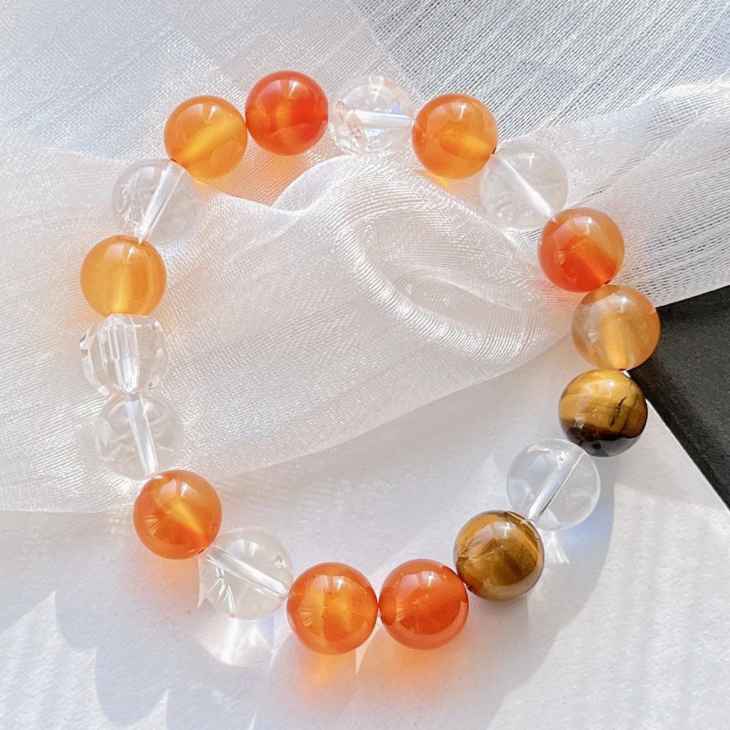 10Mm New Year'S Day White Crystal Citrine Tiger'S Eye Design Bracelet Bracelet