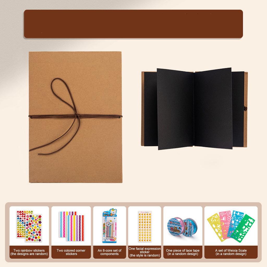 Accordion- Folding Retro Blank Stackable Commemorative Album  Travel Photo Album  Handmade Black Card Record Book 64ml